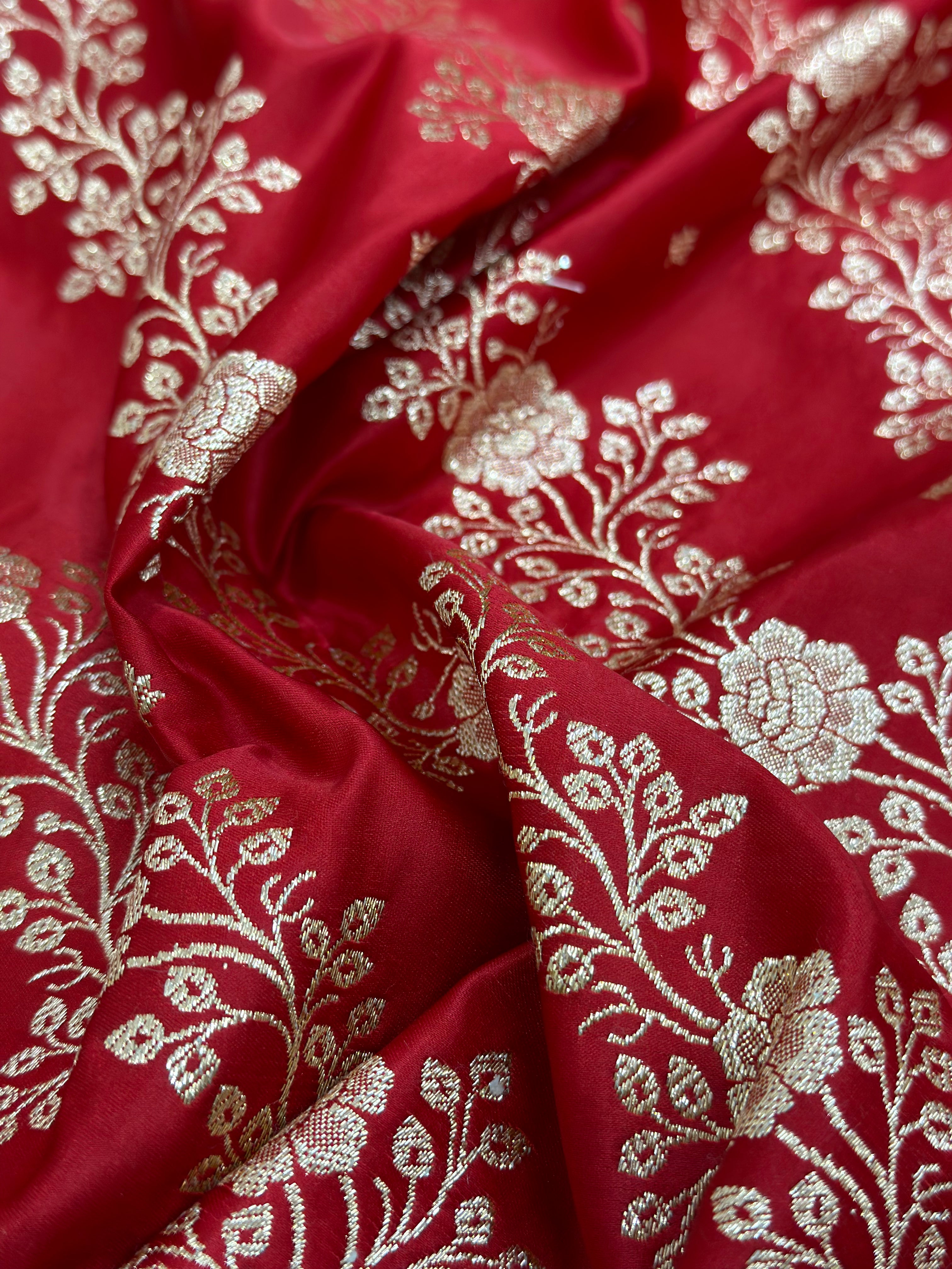Cross Katan Silk Saree In Red Shades