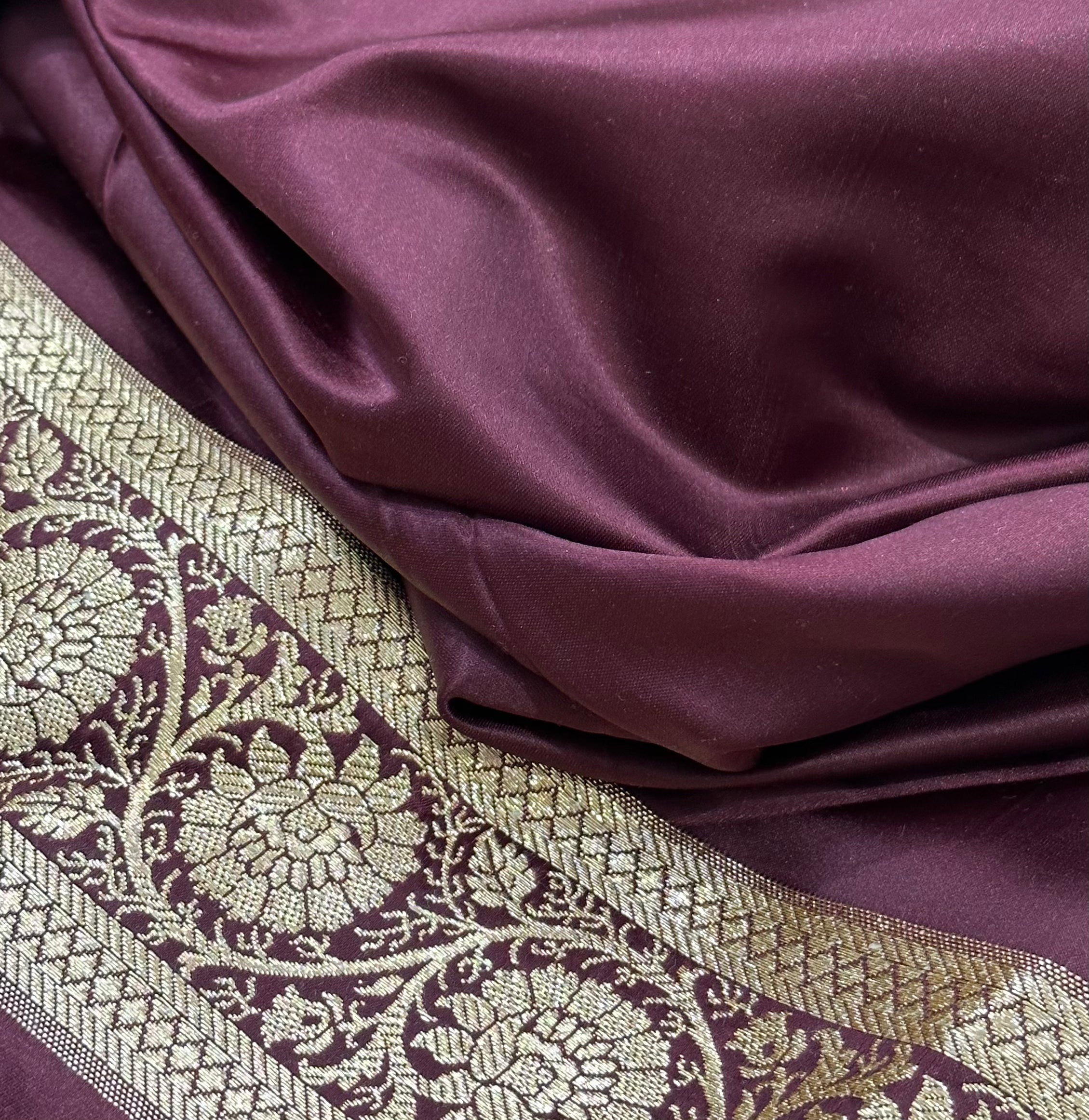 Cross Katan Silk Saree In Chocolate Shades