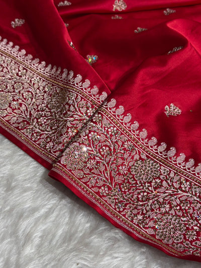 Maroon With Swarovski Work Booti Mashru Silk Saree BMCS40