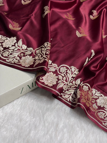 Chocolate Boota With Floral Border Mashru Silk Saree MSM-90