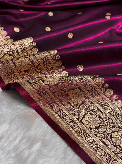 Satin Silk Saree Banarasi Booti in Wine Shades SS29