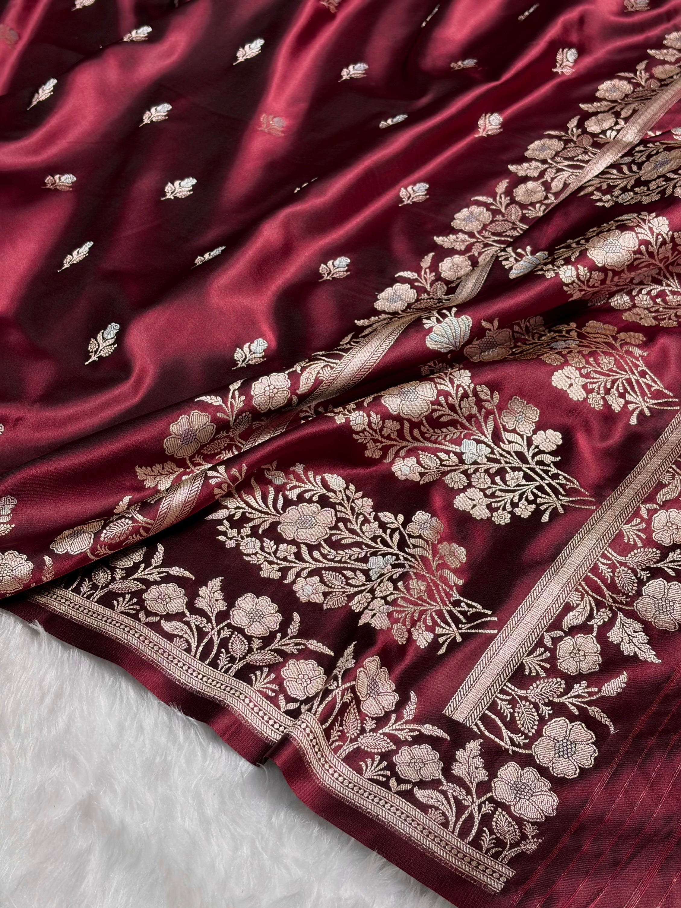 Garnet Boota With Floral Border Mashru Silk Saree MSM-85