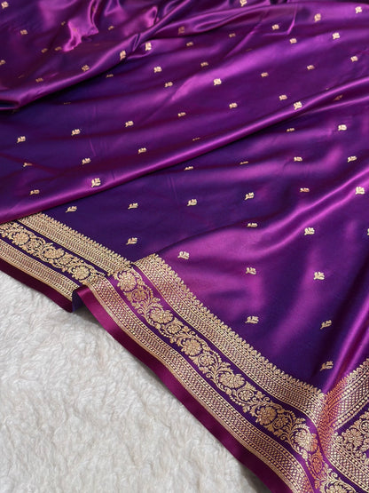 Banarasi Satin Katan Saree Booti Pattern in Cross Purple Shades SK128
