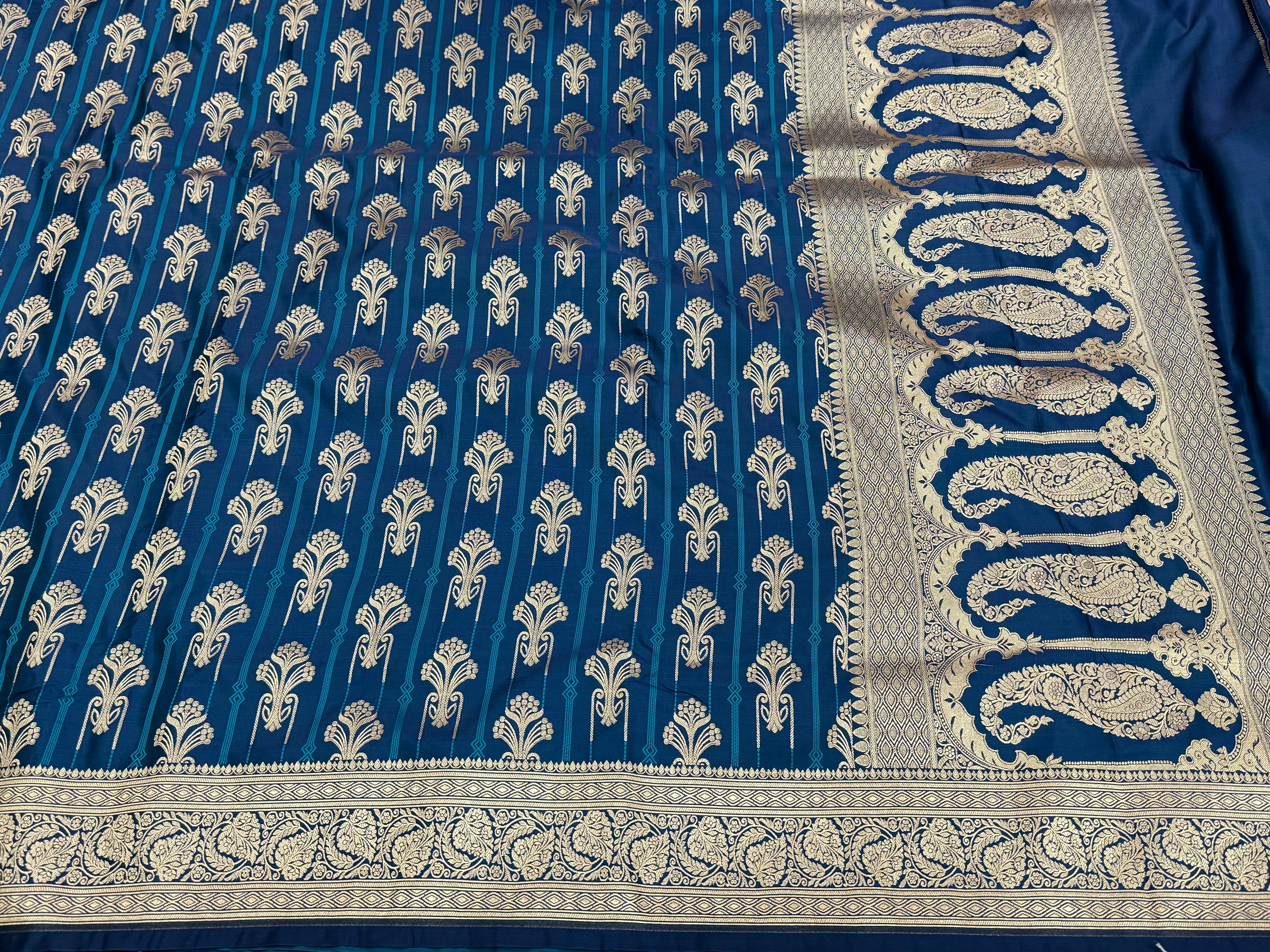 German Blue Tanchoi Meena Mashru Silk Saree