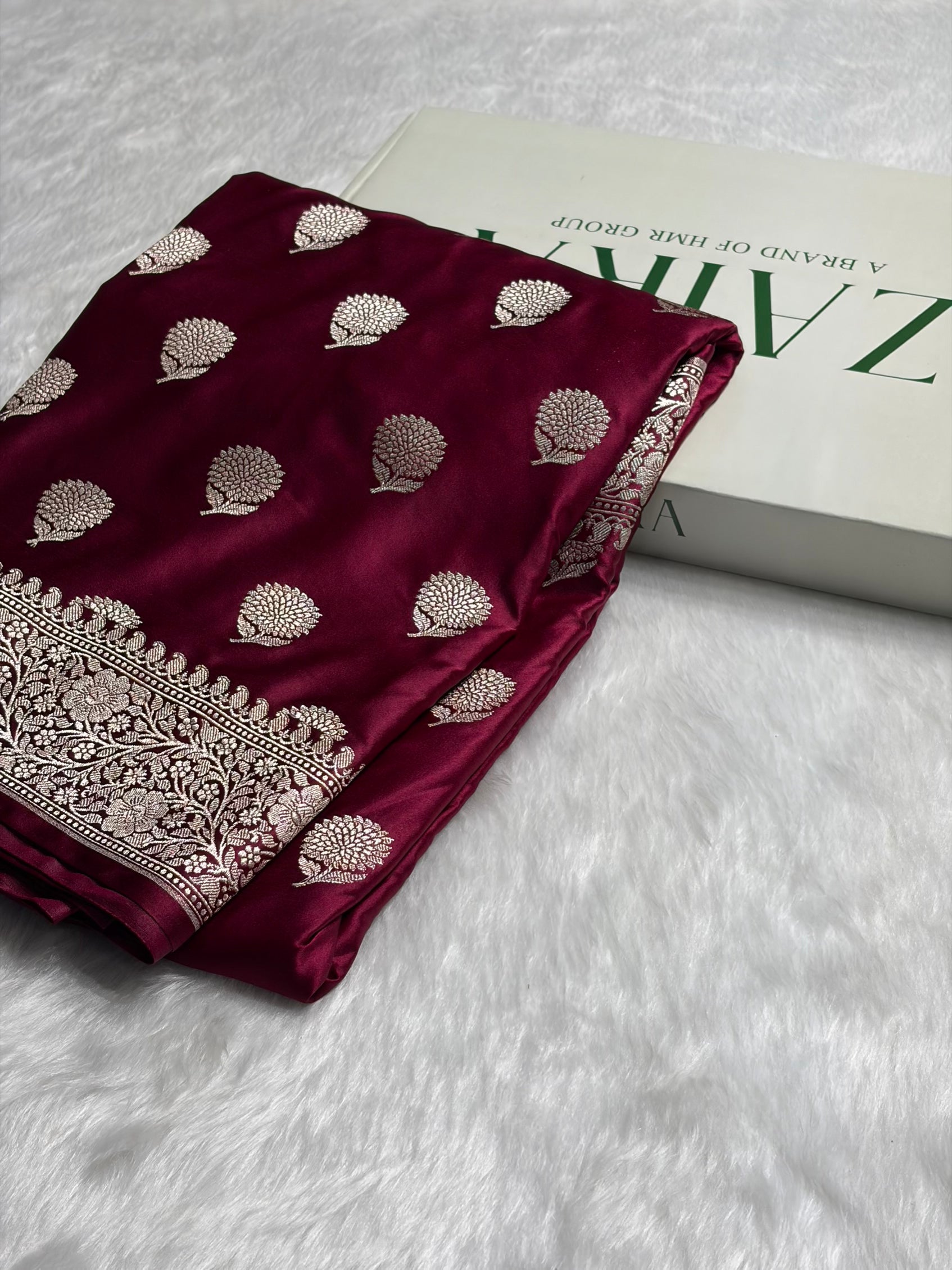 Garnet Tree Boota Mashru Silk Saree