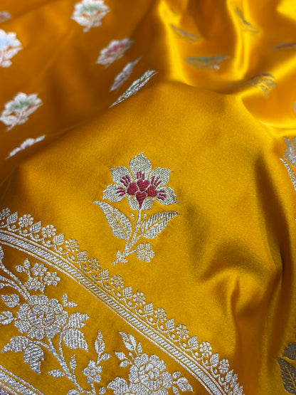 Premium Banarasi Satin Katan Saree With Minakari Boota in Mustard Shades SK112