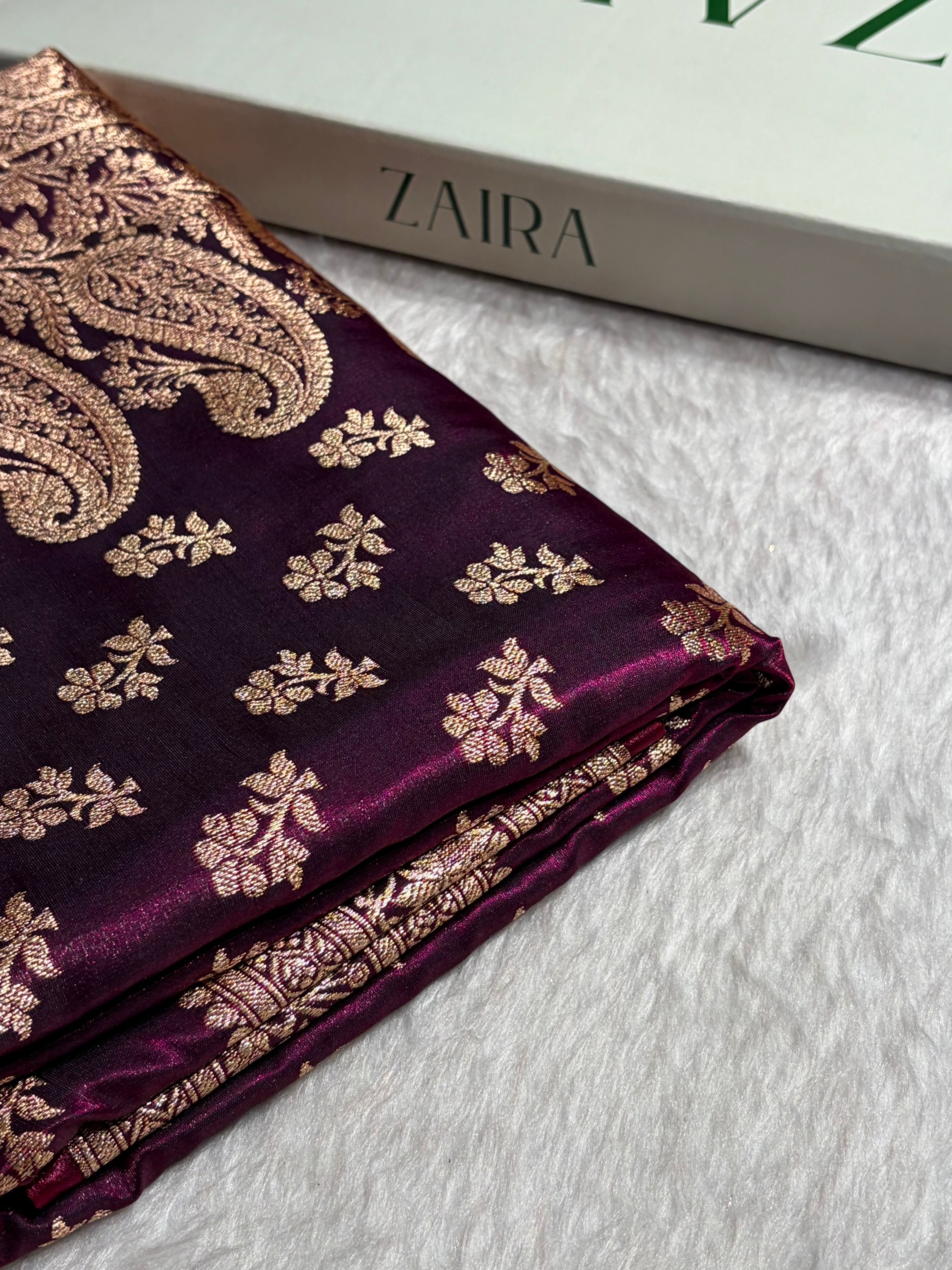 Wine Shades Banarasi Satin Silk Saree SS34