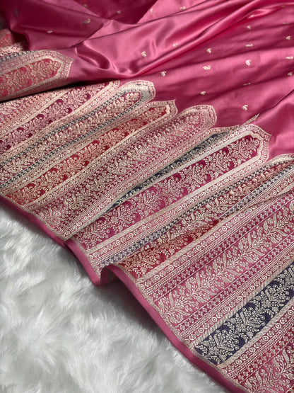 Skirt Border Baby Pink Minakari Mashru Silk Saree MS13