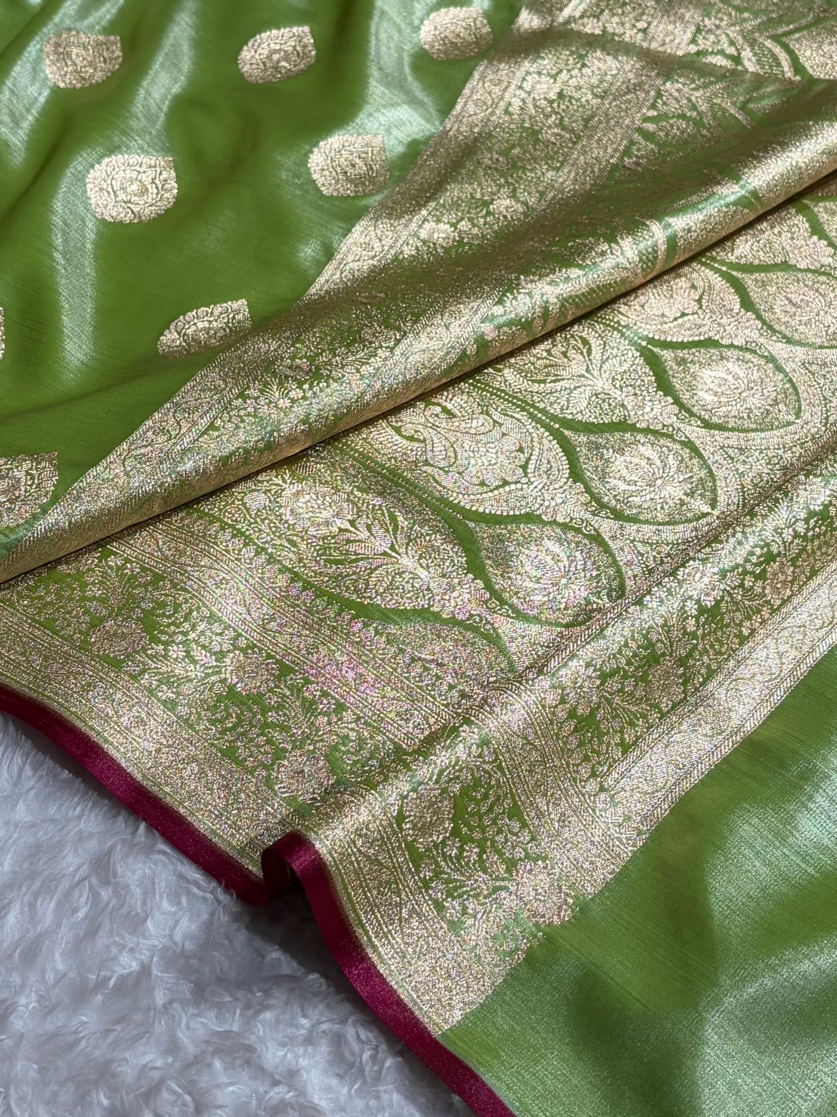 Ultra Light Weight Satin Silk Boota in Mehndi Green Shades SS05