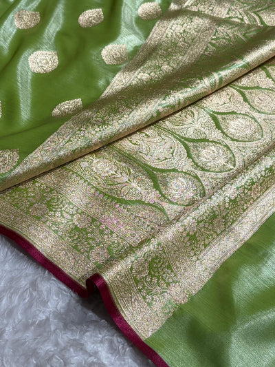 Ultra Light Weight Satin Silk Boota in Mehndi Green Shades SS05