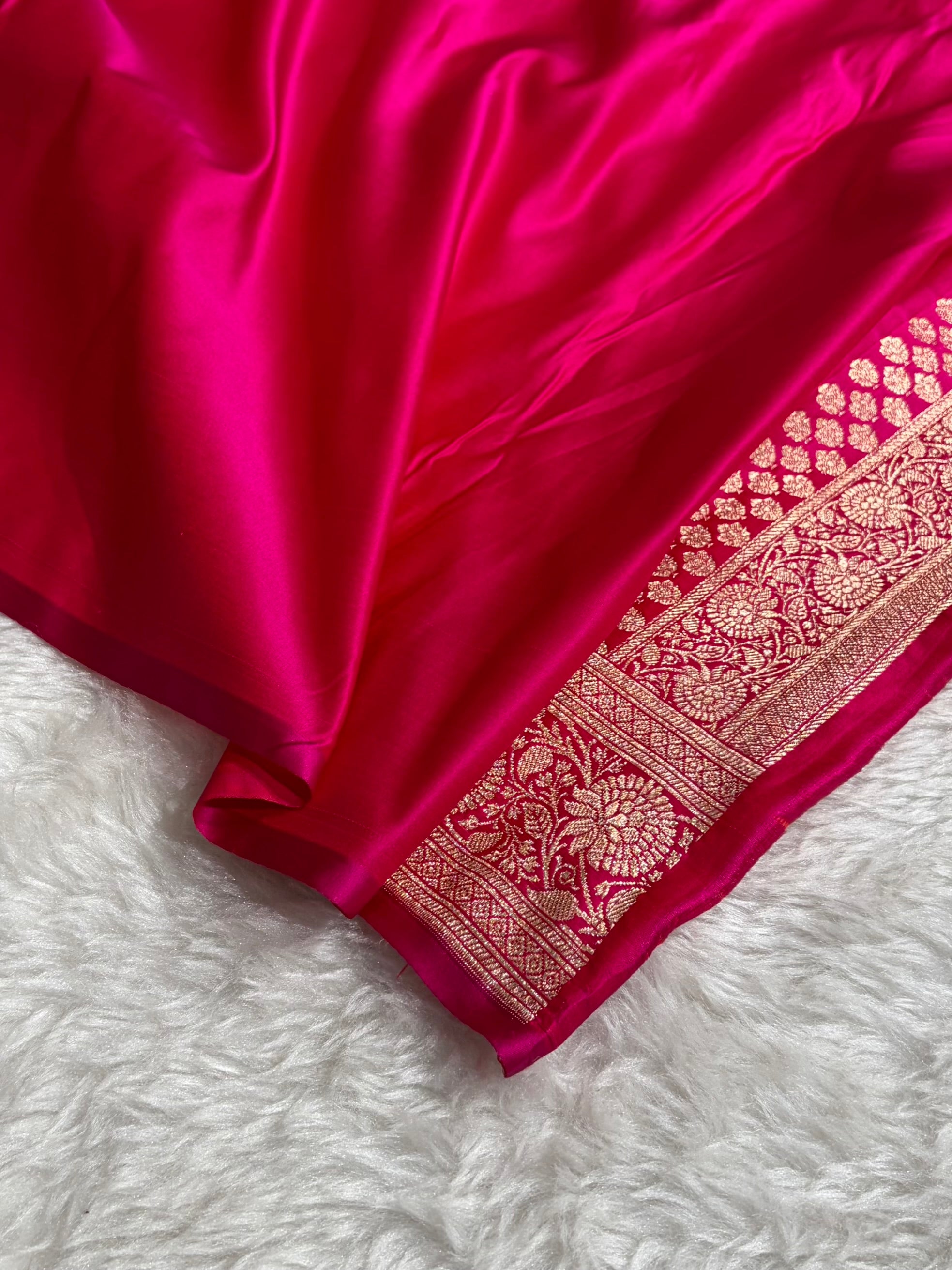 Banarasi Satin Katan Saree in Contrast Tusser With Rani Shades SK132