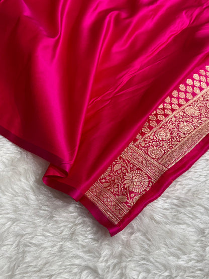 Banarasi Satin Katan Saree in Contrast Tusser With Rani Shades SK132