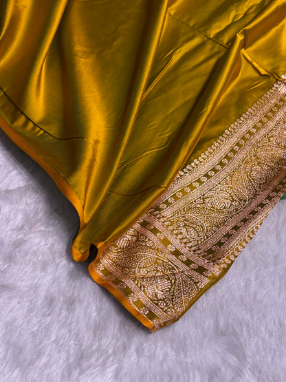 Liril Mahendi Shades Cross Floral Pattern Satin Katan Silk Saree SK79