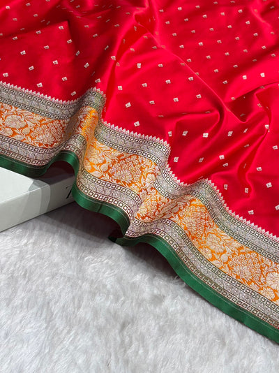 Contrast Red With Mustard Floral Border Mashru Silk Saree MSM-99