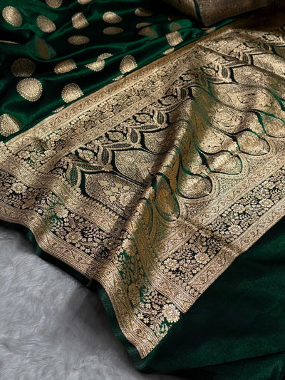 Bottle Green Shades Banarasi Satin Silk Saree SS33