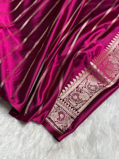 Wine Boota With Floral Border Mashru Silk Saree MSM-97