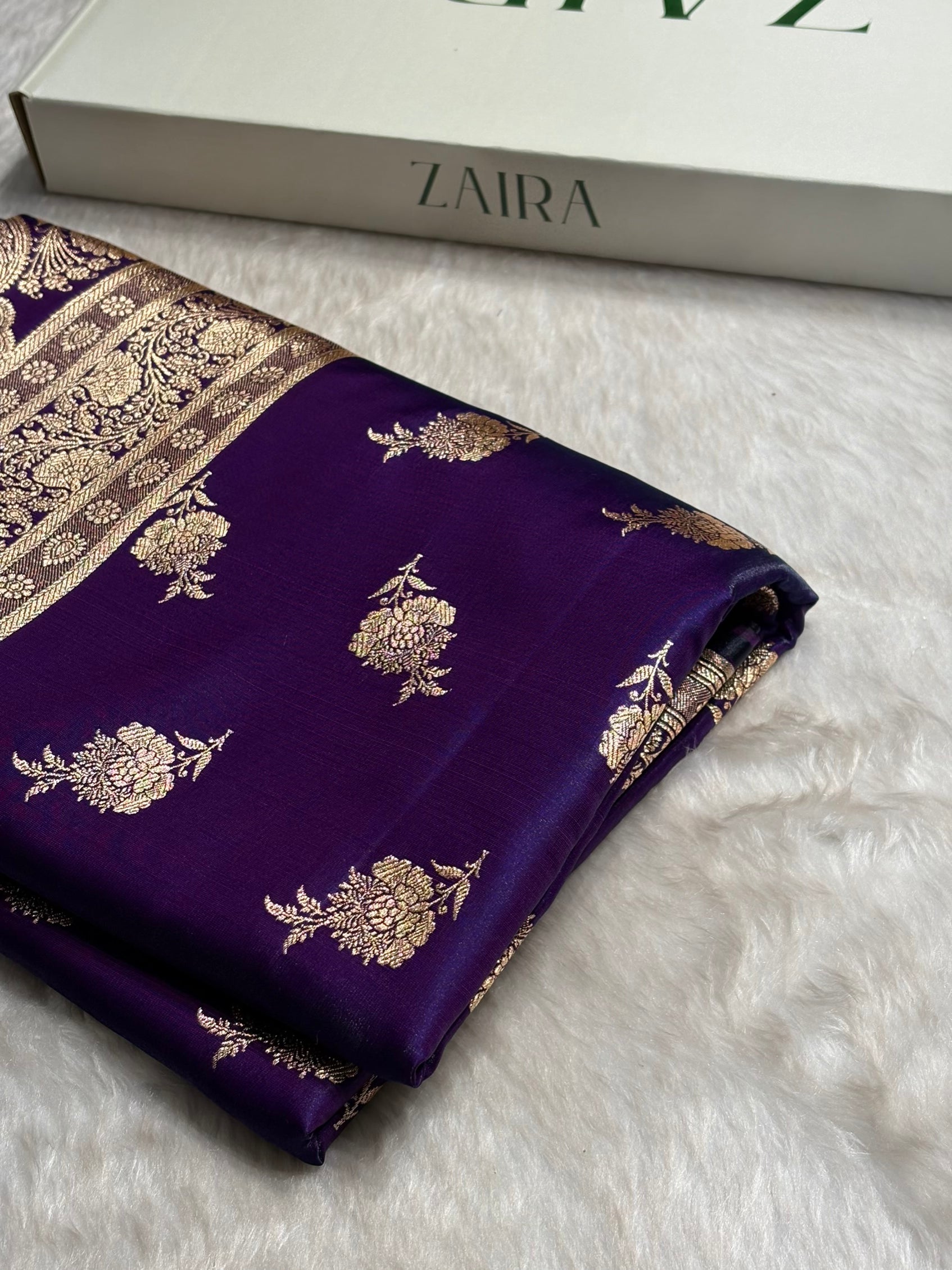 Satin Silk Saree Floral Boota in Dark Purple Shades SS26