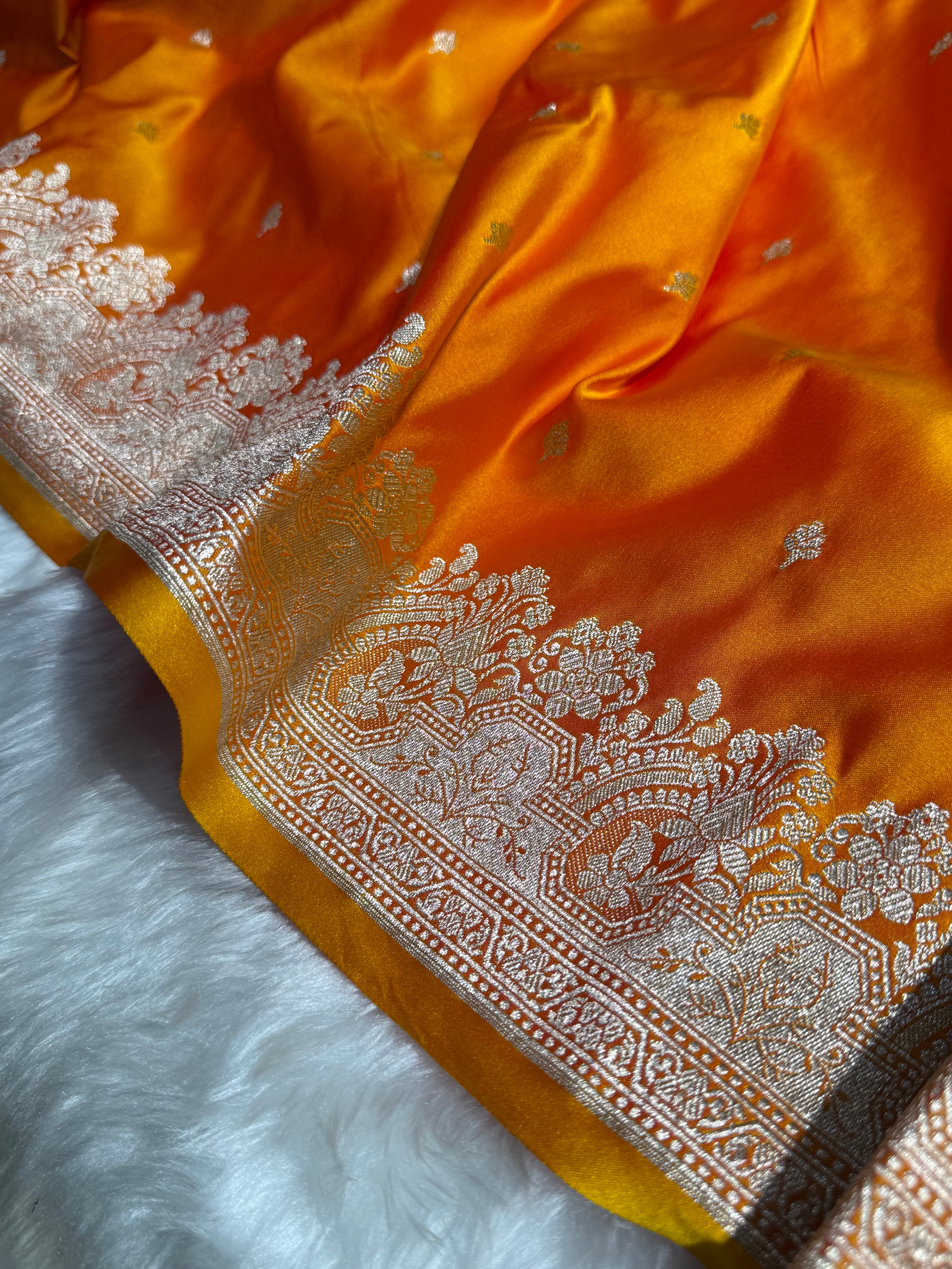 Mustard Shades Motif Booti Mashru Silk Saree