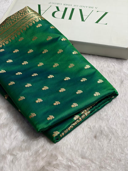 Banarasi Satin Katan Saree in Cross Green Shades SK89