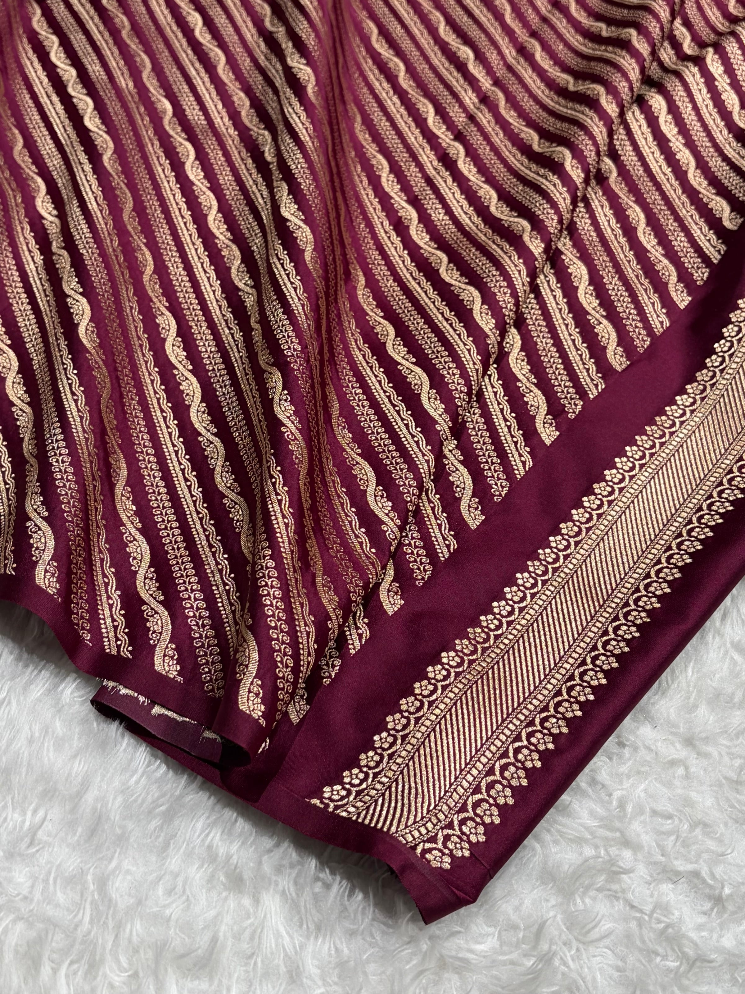 Banarasi Satin Katan Saree Booti Minakari Pattern in Wine Shades SK136