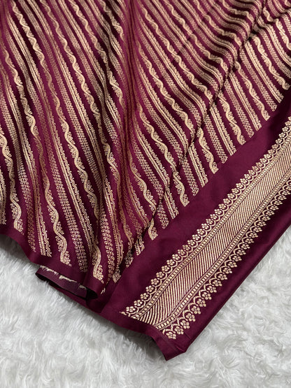 Banarasi Satin Katan Saree Booti Minakari Pattern in Wine Shades SK136