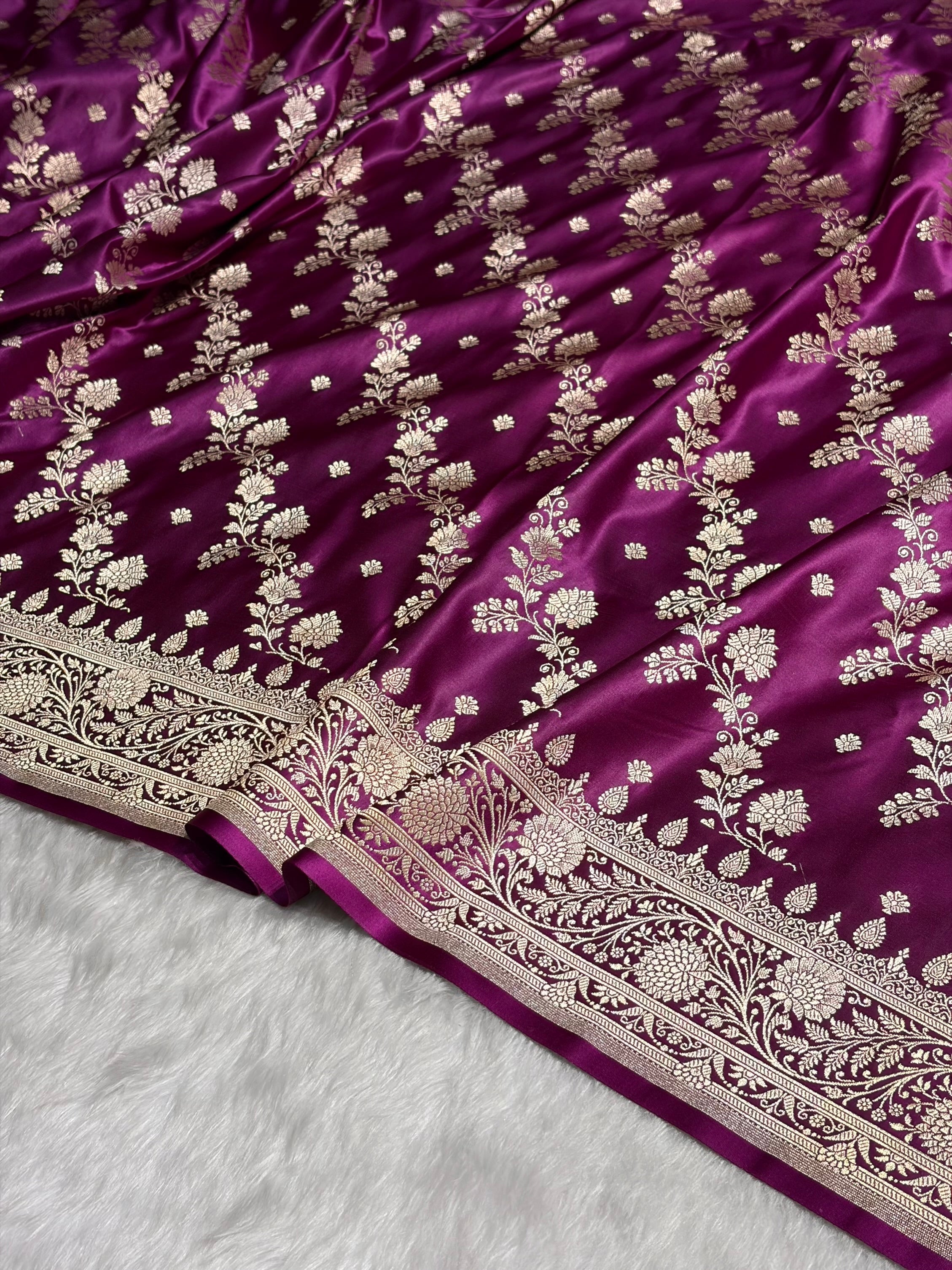 Magenta Cross & Booti Banarasi Katan Silk Saree SK24