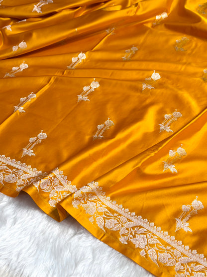 Mustard Boota With Floral Border Mashru Silk Saree MSM-92