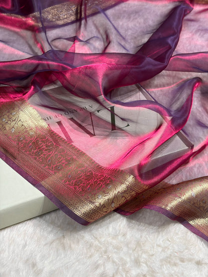 Cross Wine Shades Pure Tissue Silk Saree with Brocade Blouse PT-31