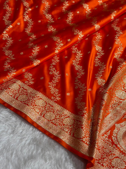 Banarasi Satin Katan Saree With Boota in Fanta Orange Shades SK108