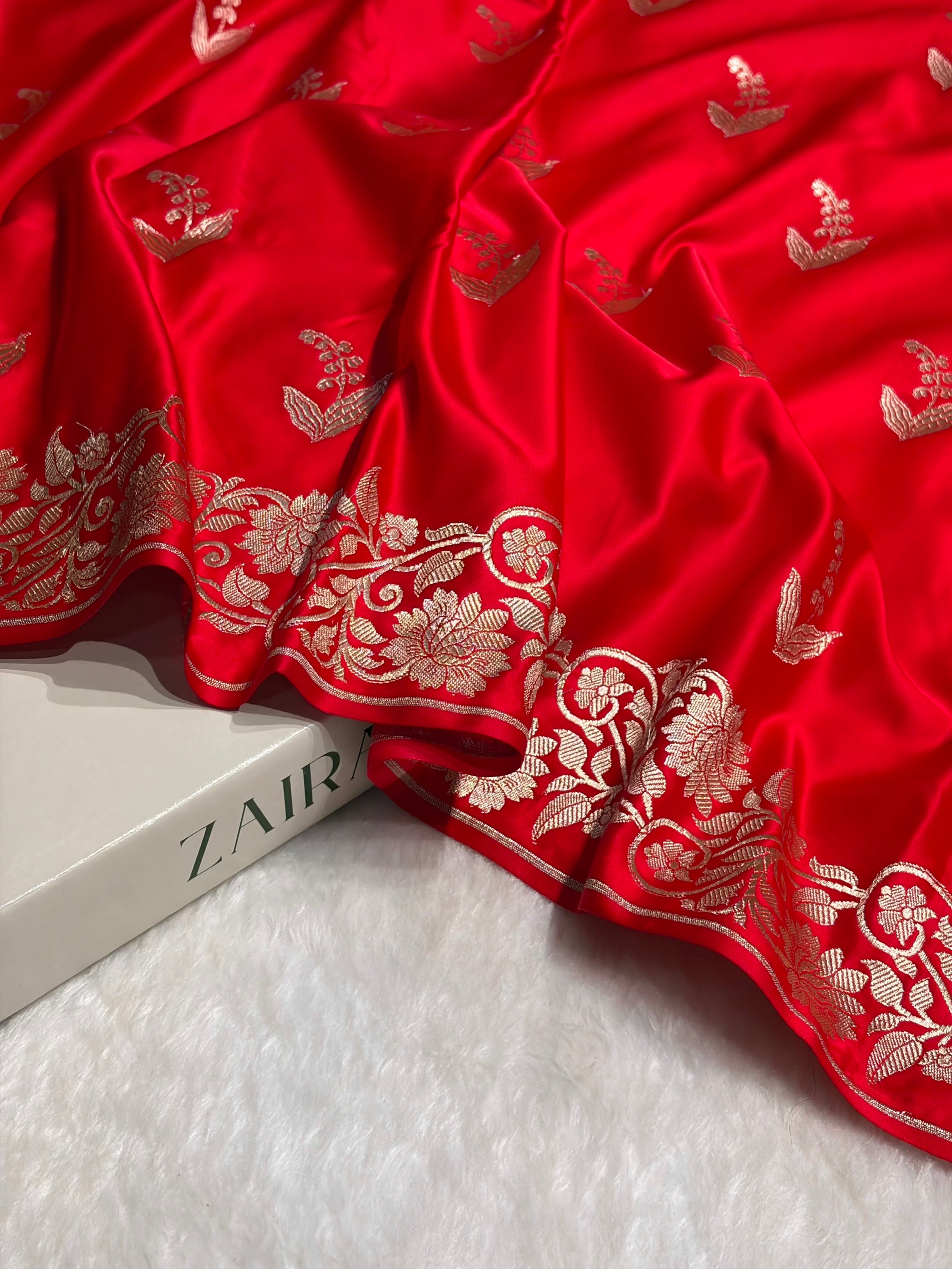 Red Boota With Floral Border Mashru Silk Saree MSM-90