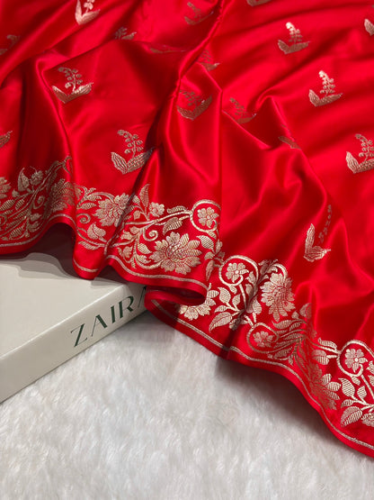 Red Boota With Floral Border Mashru Silk Saree MSM-90