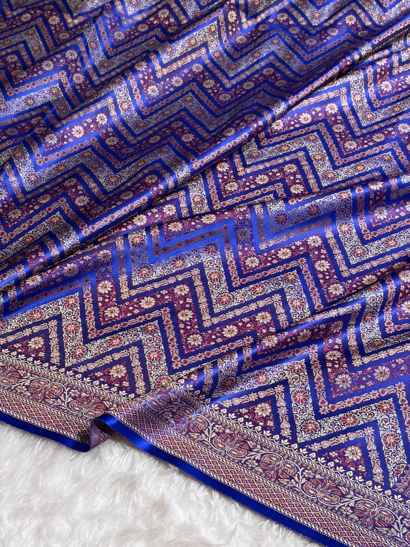 Royal Blue Jamawar Tanchoi With Minakari Jaal Katan Silk Saree SKTM-26