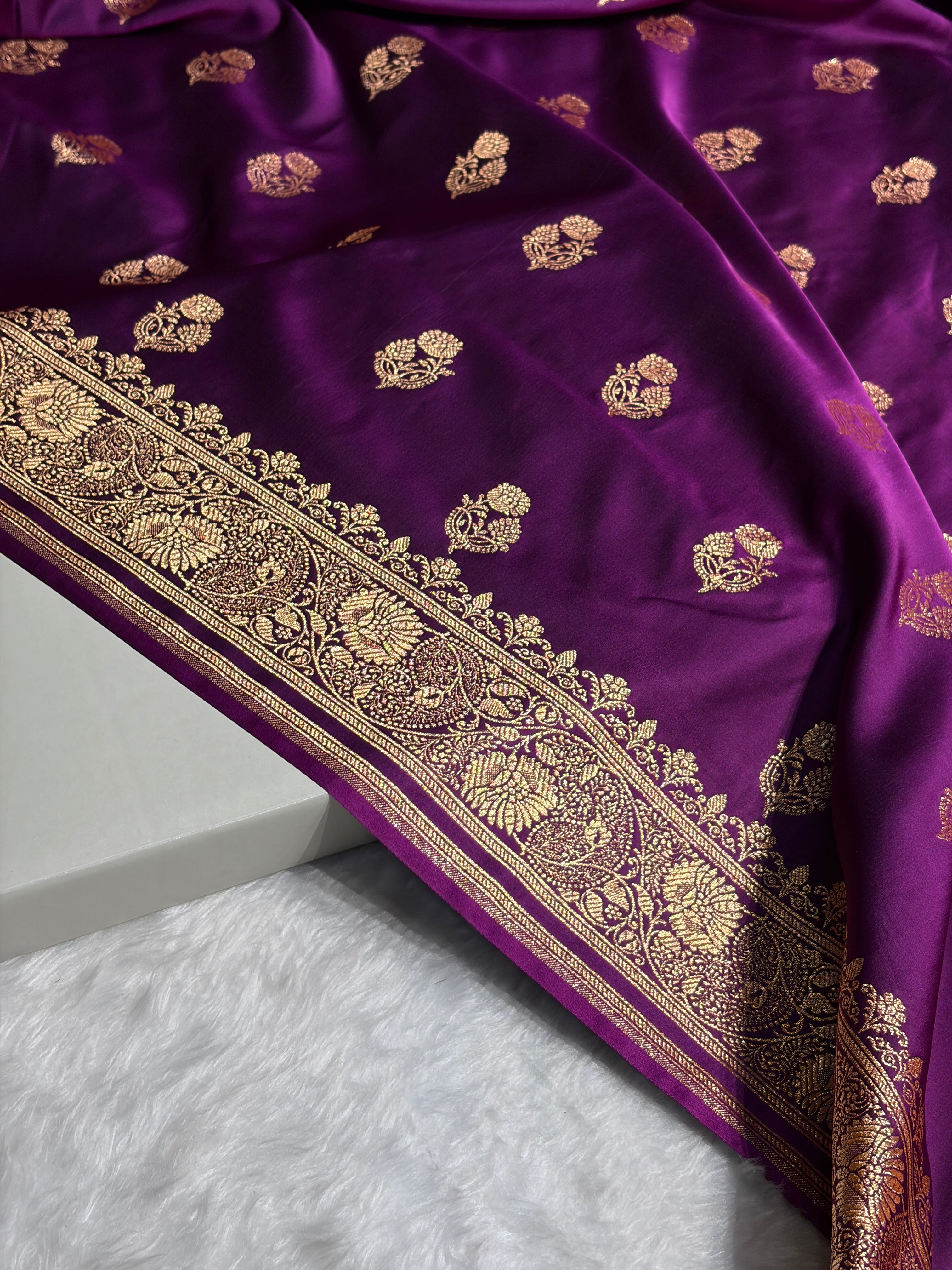 Banarasi Satin Katan Saree With Boota in Wine Shades SK99