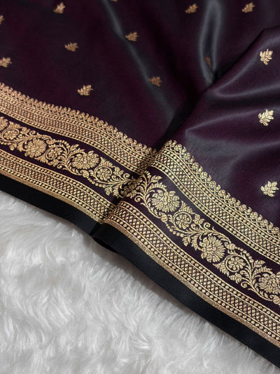 Banarasi Satin Katan Saree With Booti Pattern in Dark Wine Shades SK125
