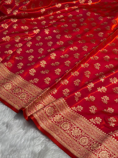 Orange Shades Banarasi Satin Silk Saree SS34
