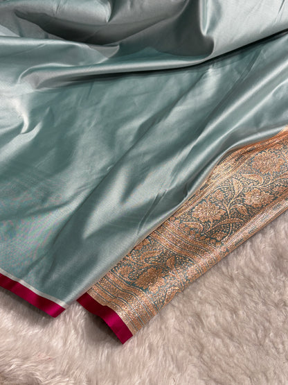 Turquoise Banarasi Satin Katan Silk Saree with gotta Patti SKGP08