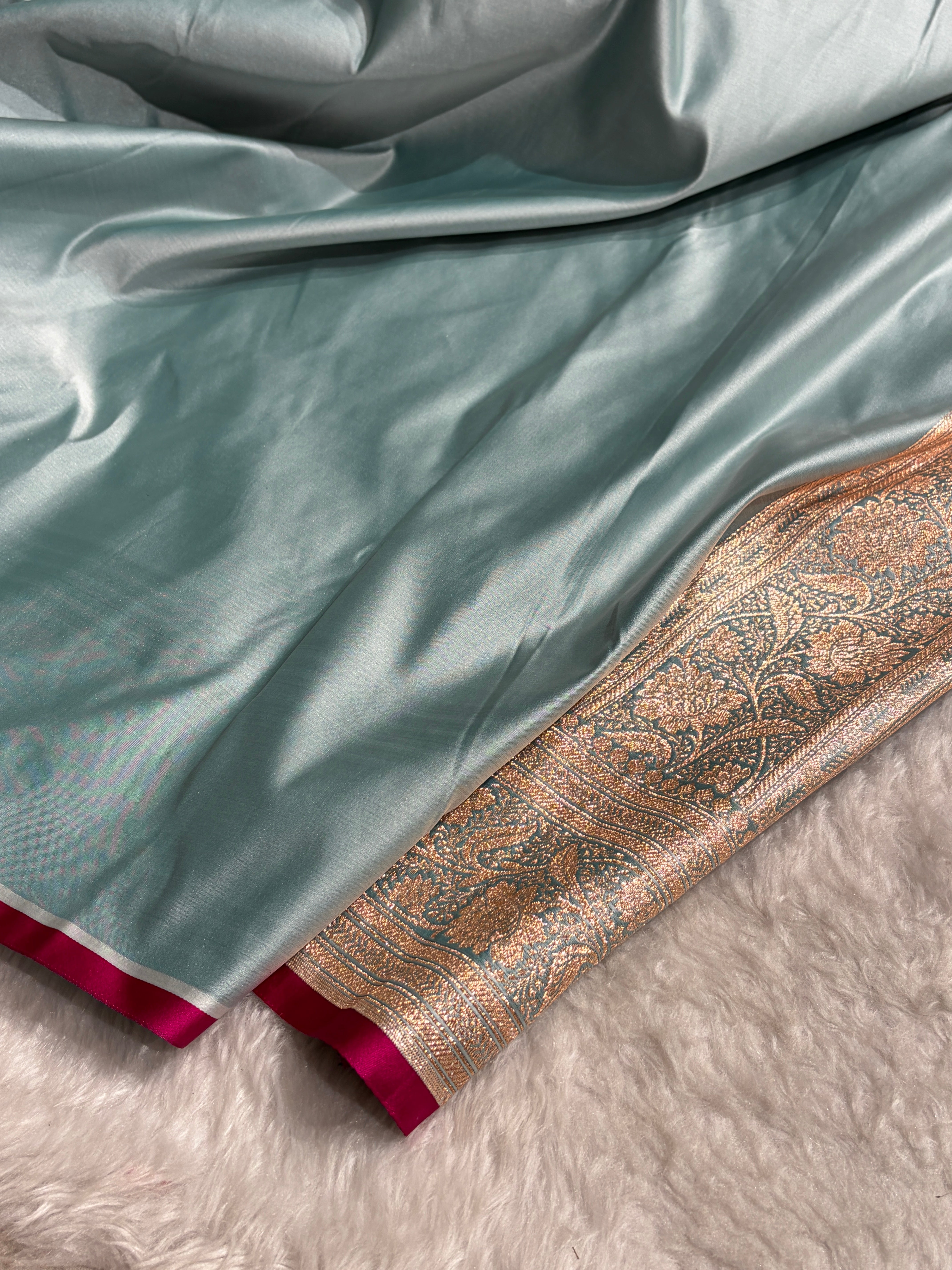 Turquoise Banarasi Satin Katan Silk Saree with gotta Patti SKGP08