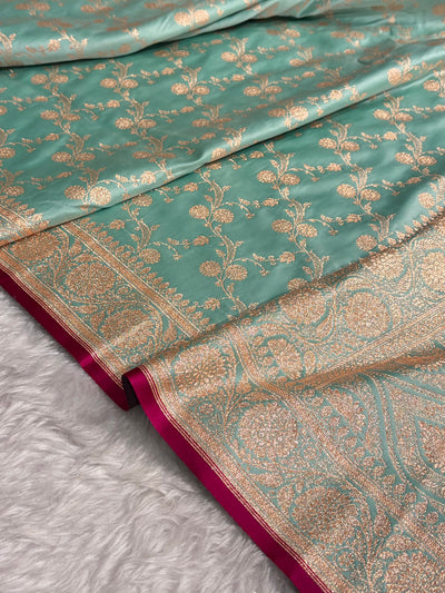 Bananas Sea Green Cross Satin Katan Silk Saree SK17