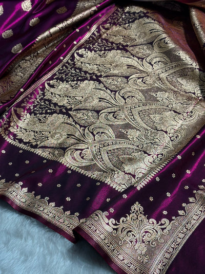 Satin Silk Saree Booti Motif in Wine Shades SS20