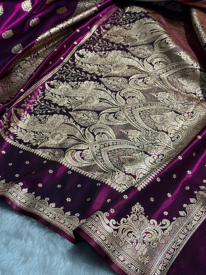 Satin Silk Saree Booti Motif in Wine Shades SS20