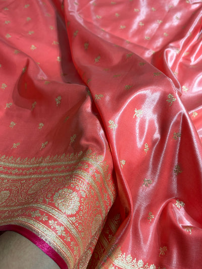 Banarasi Baby Pink Shades Cross Pattern Banarasi Satin Silk Saree SS52