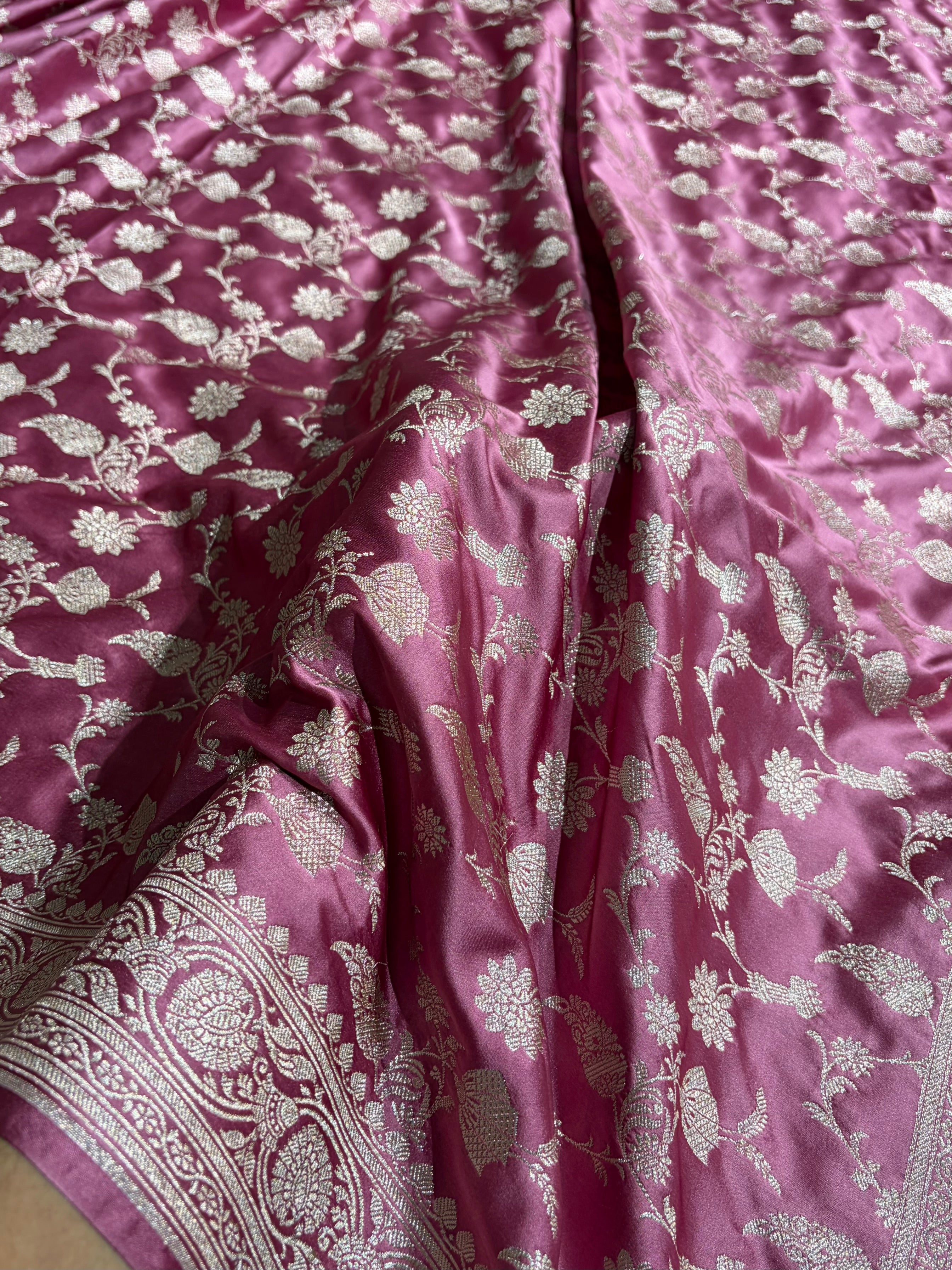 Mauve Pink Shades Jaal Mashru Silk Saree MS42