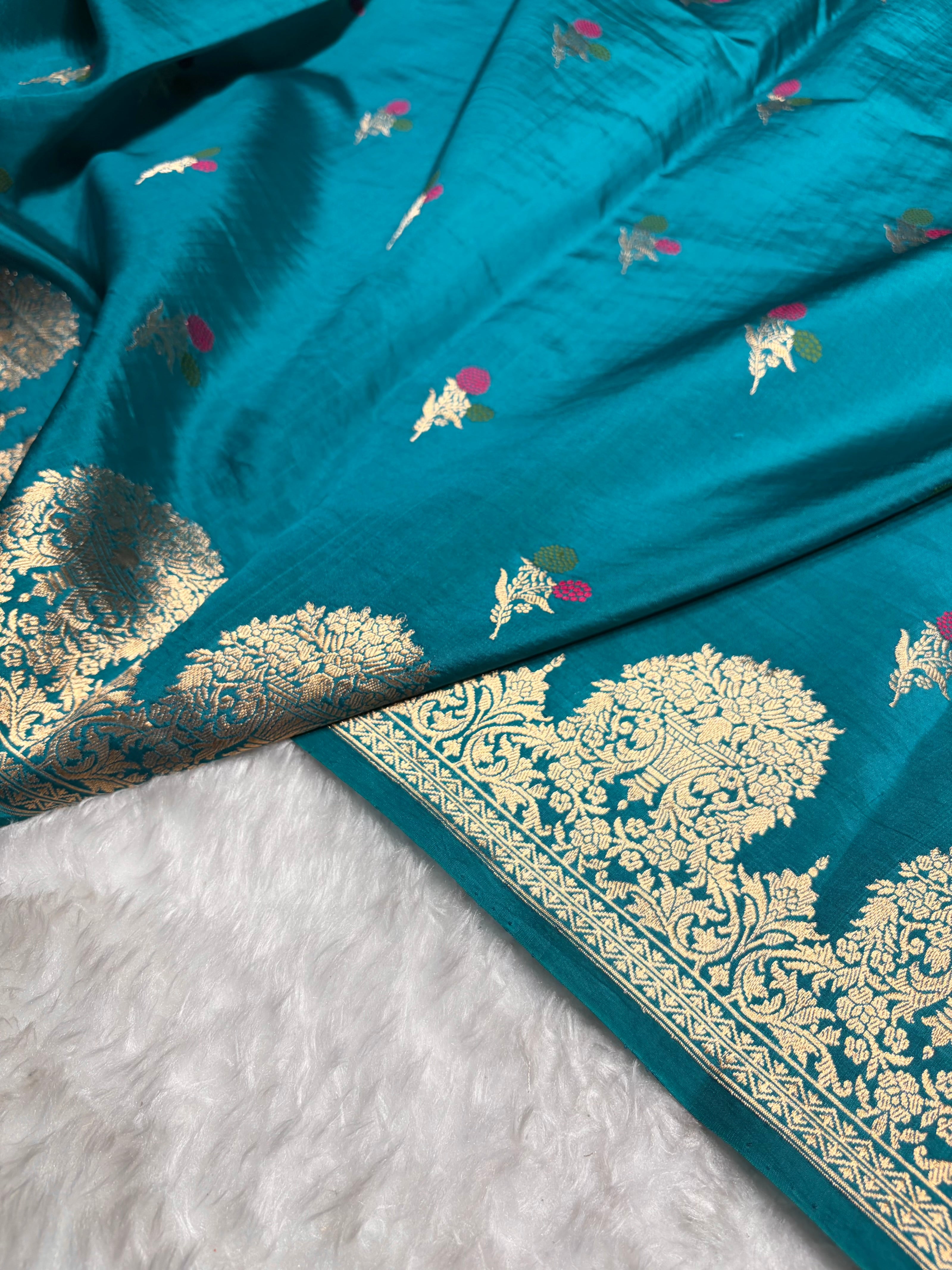 Peacock Blue Shades Minakari Handwoven Pure Raw Mango Silk RM-54