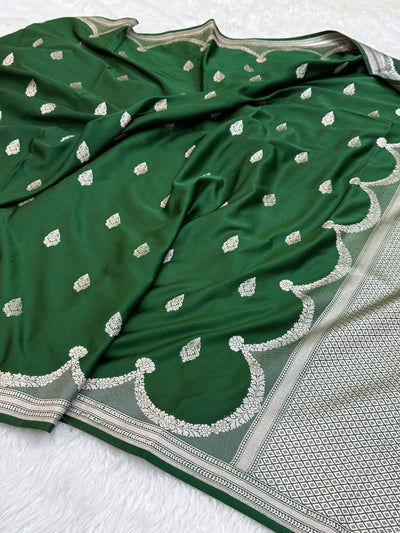 Bottle Green Scallop Mashru Silk Saree MCS20