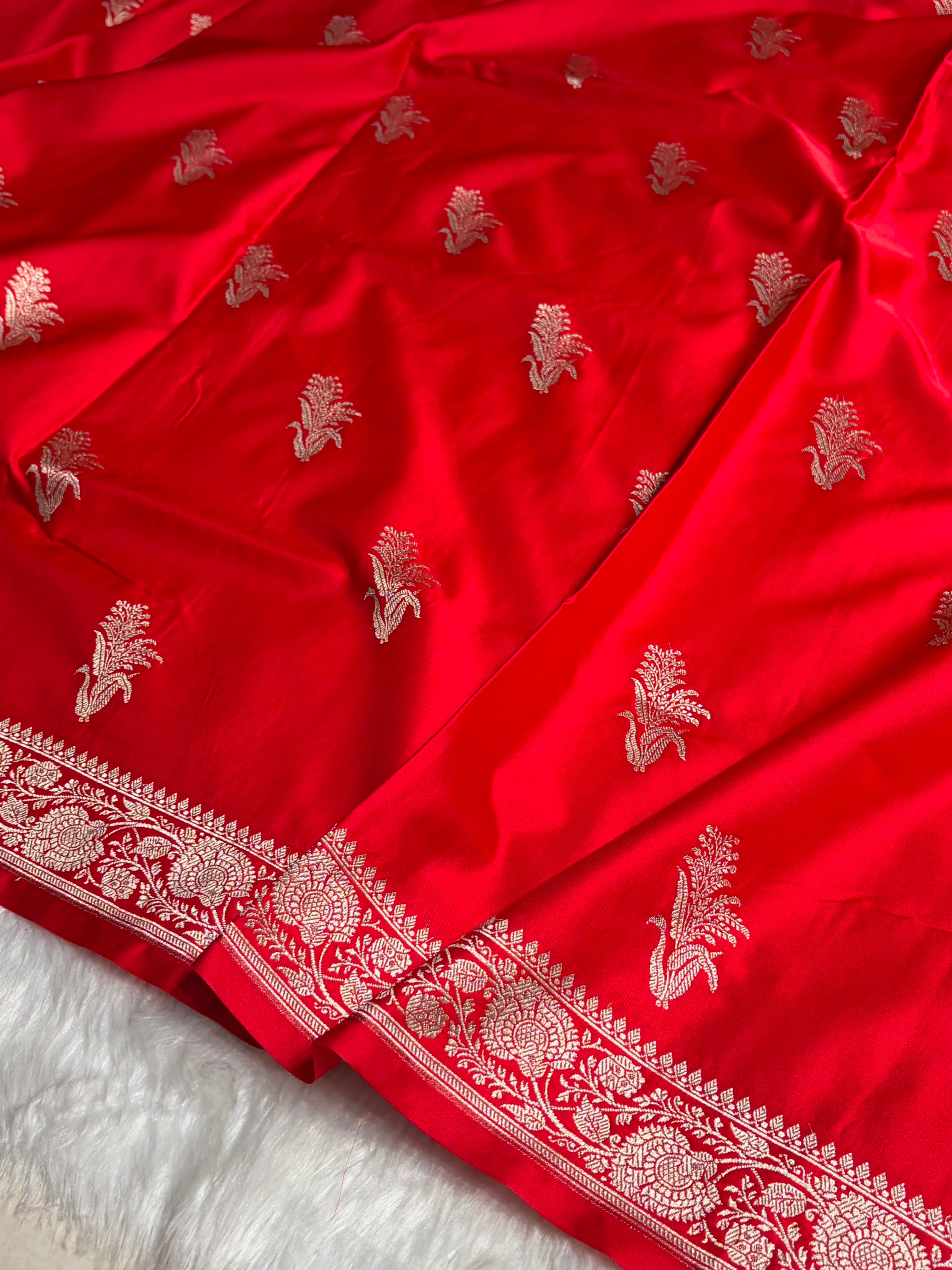 Red Boota With Floral Border Mashru Silk Saree MSM-89