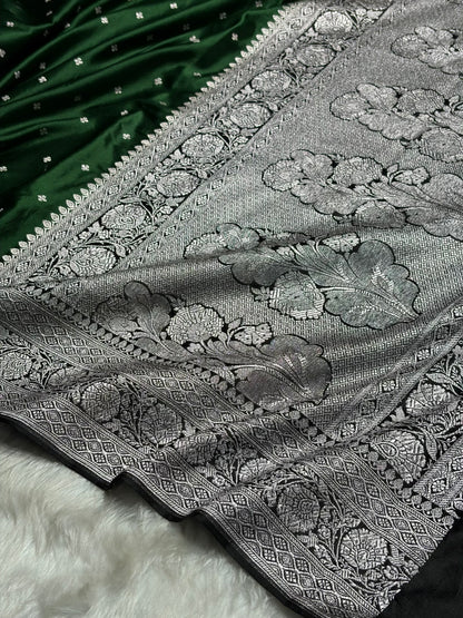 Bottle Green Shade Booti Mashru Silk Saree MS38
