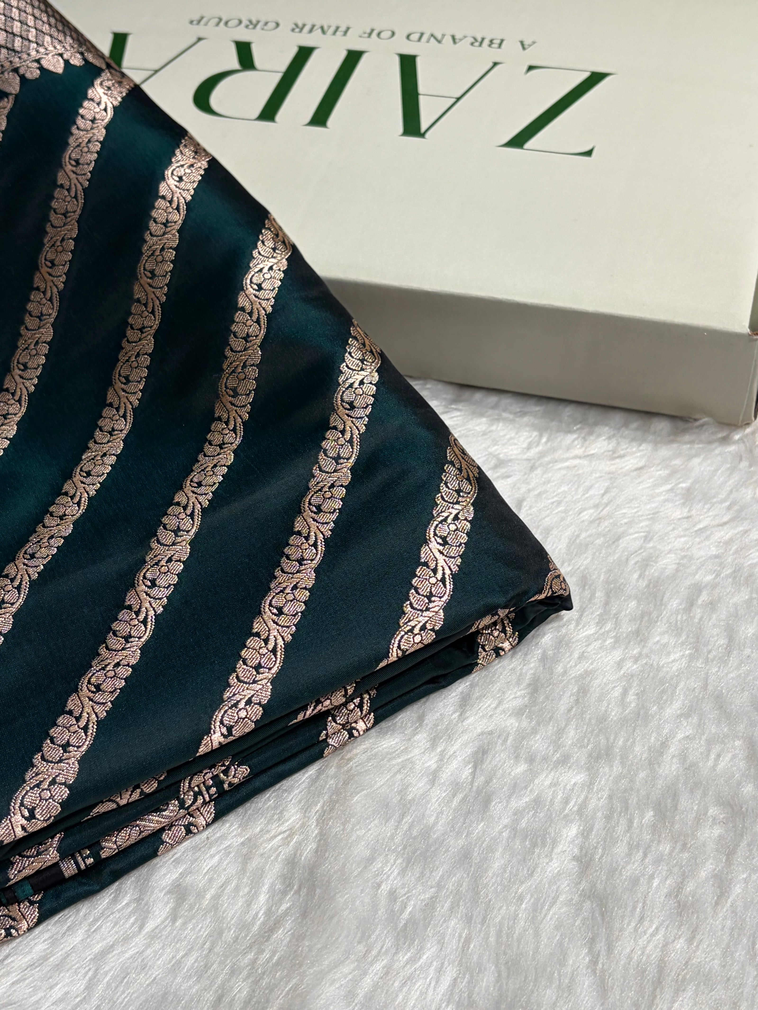 Dark Rama With Floral Border Mashru Silk Saree MSM-98