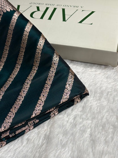 Dark Rama With Floral Border Mashru Silk Saree MSM-98