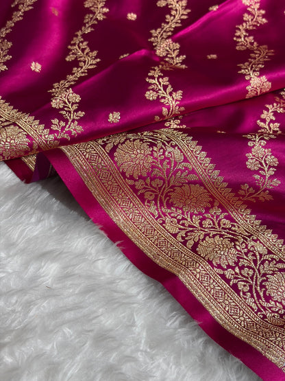 Banarasi Satin Katan Saree With Boota in Rani Shades SK108