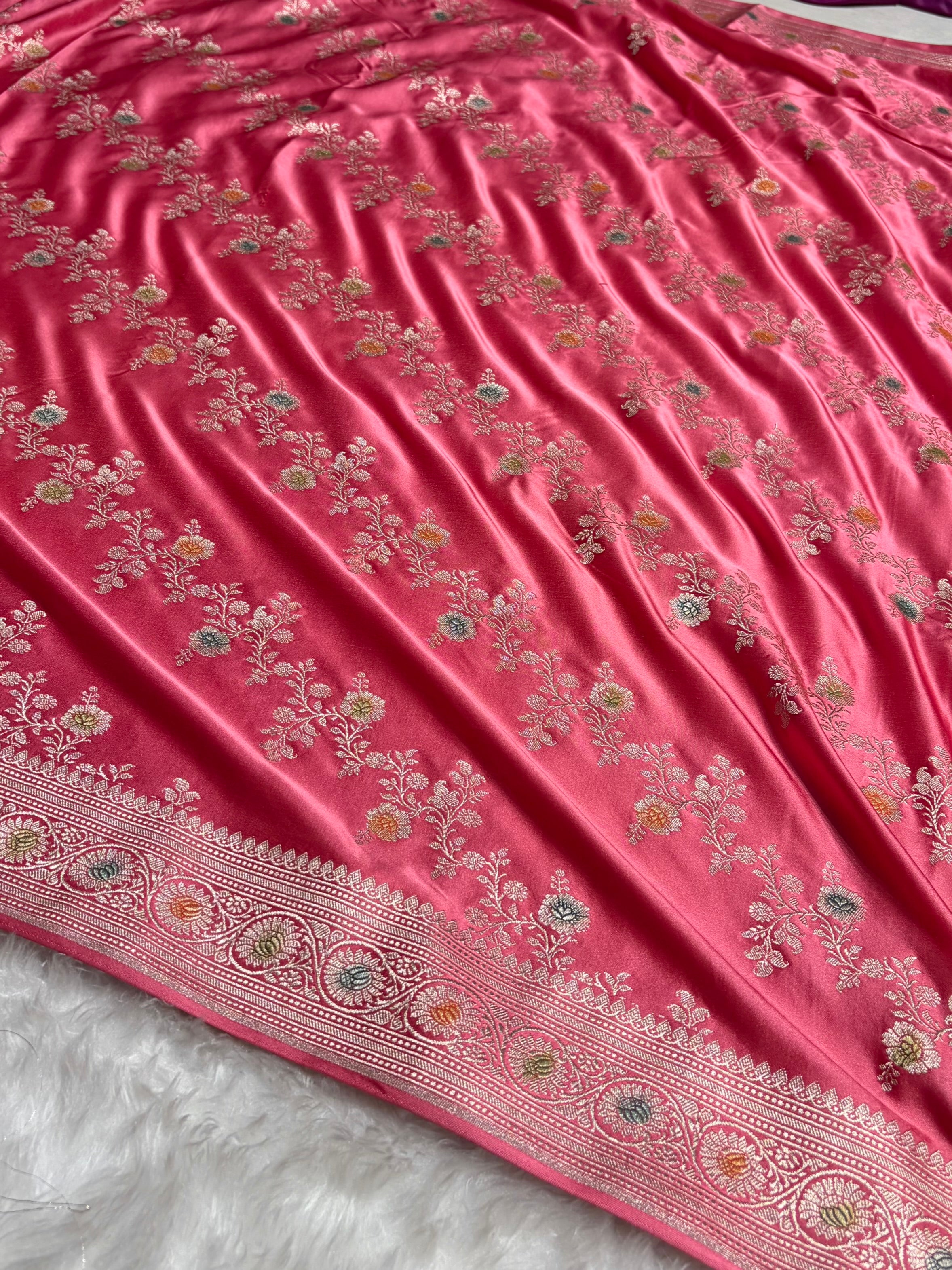 Baby Pink Minakari Banarasi Cross Mashru Silk Saree MS01